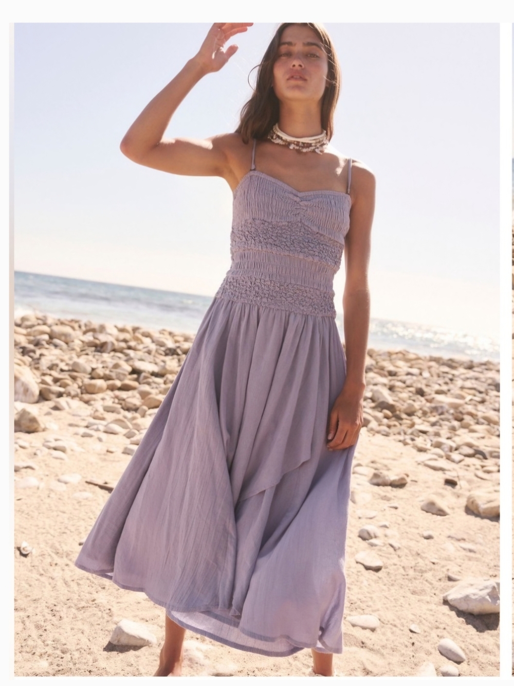 Free People Lavender Smocked Maxi Dress with Spaghetti Straps